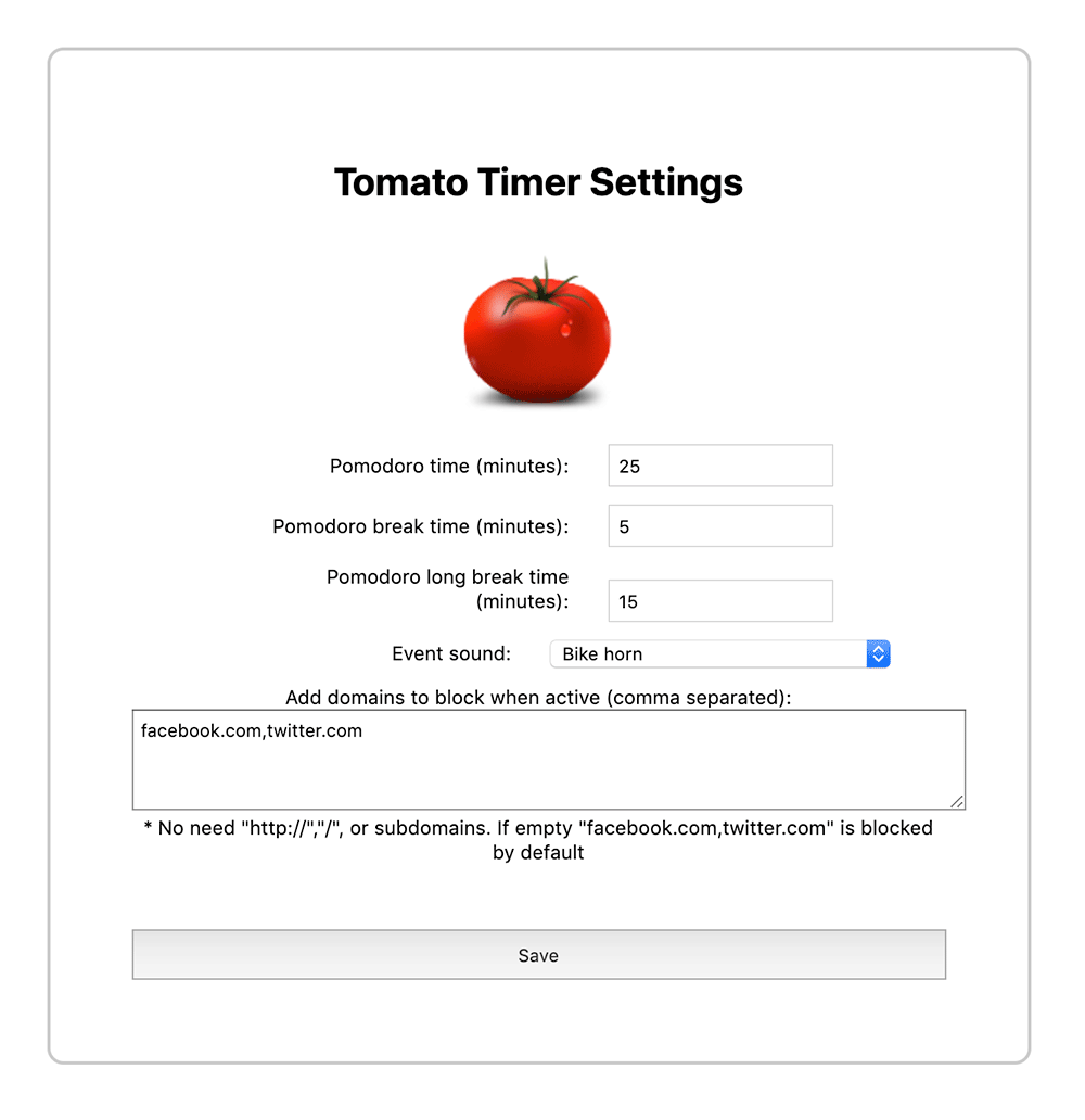 tomato timer セッティング画面